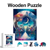 View Under the Moon Wooden Puzzle, Uniquely Irregular Animal Shaped, Creative Handmade Decorations, Holiday Gifts Home Decor 1
