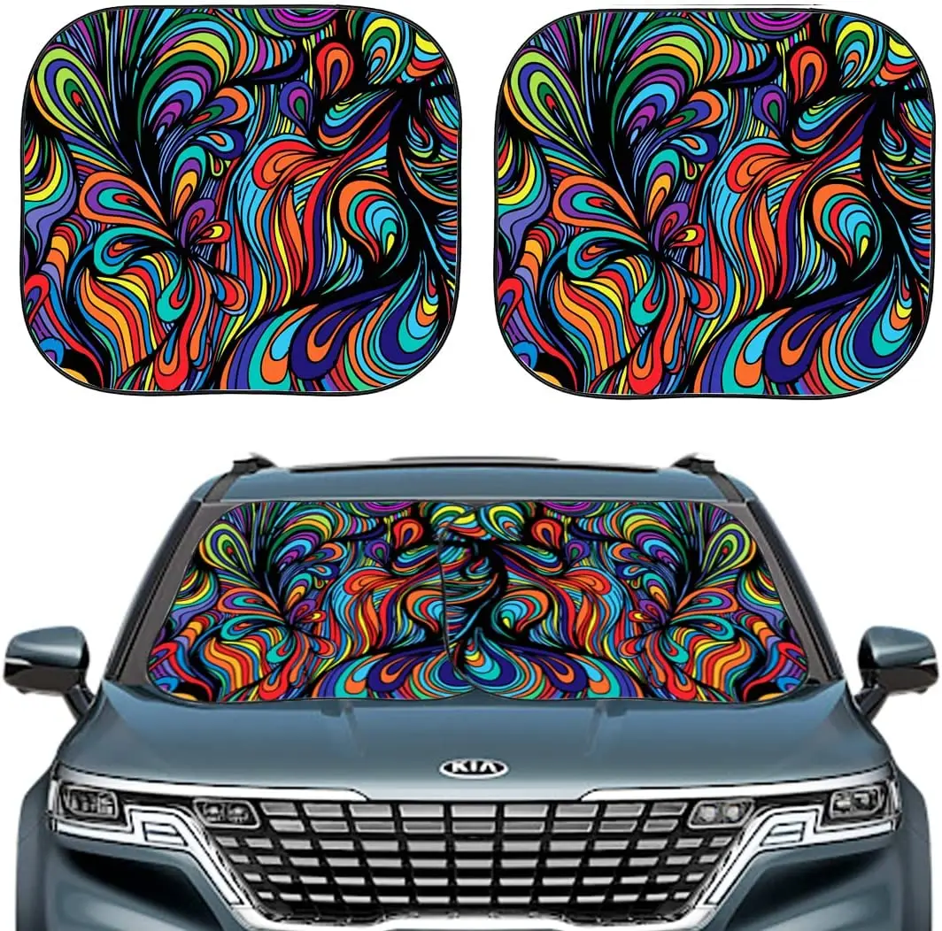 

Gven Car Sun Shade Front Windshield Sunshades 2-Piece Double Sided Auto Sun Screen Block Reflector for Cars Foldable Funny Print