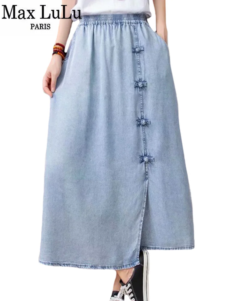 

Max LuLu 2023 Chinese Clothes Womens Fashion Loose Elegant Denim Skirts Ladies Luxury Casual Vintage Classic Harajuku Streetwear