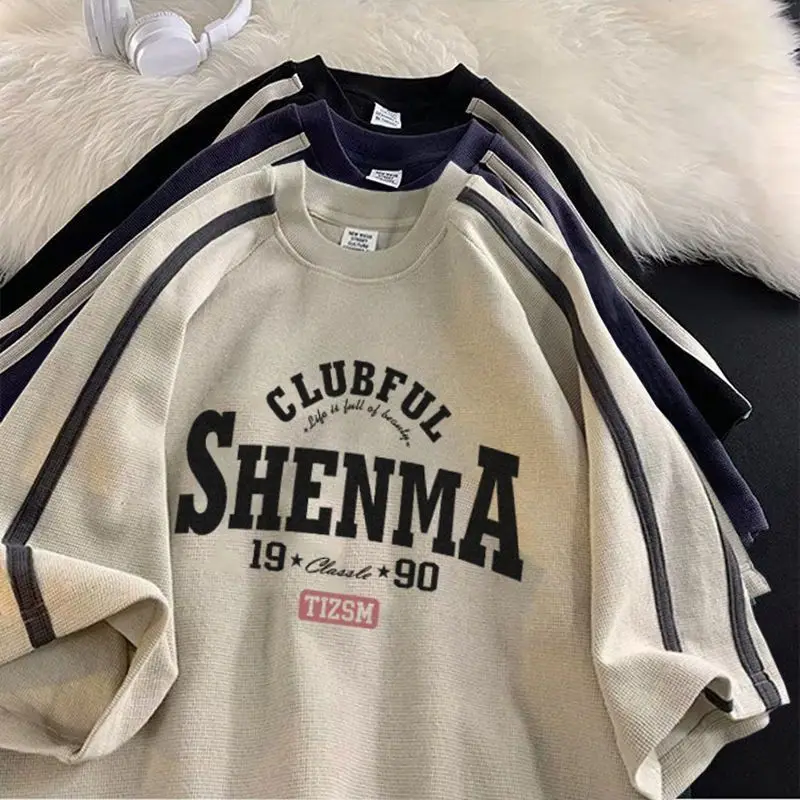 

Raglan sleeve American retro short sleeved T-shirt men summer high street trendy brand high end casual clothes for couples y2k