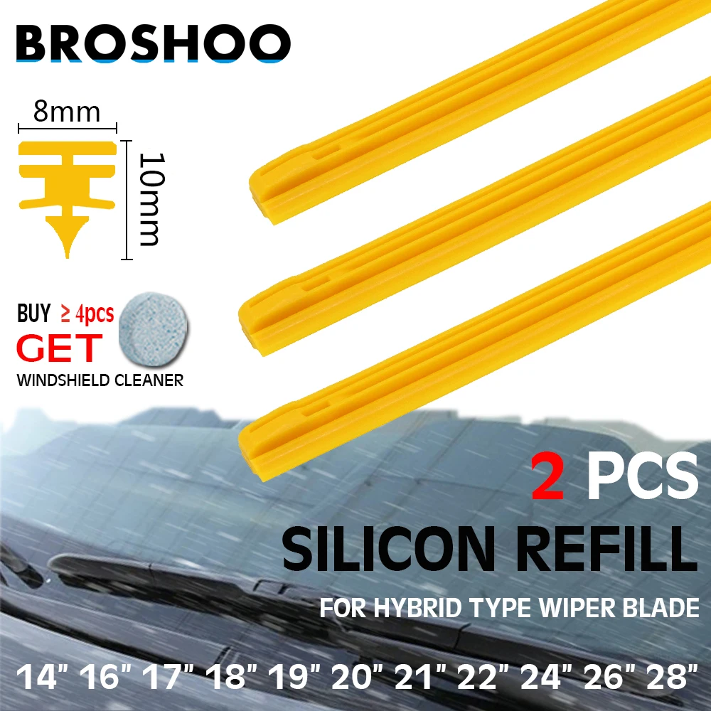2 PCS Yellow Car Wiper Blade for Hybrid Type Wiper Blade Silica Gel Silicon Refill Strips 8mm 14\