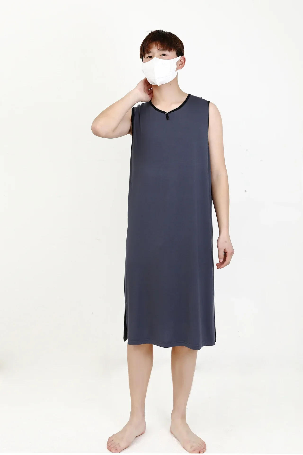 모달 남성 잠옷 잠옷 남성 긴 조끼 드레스 캐주얼 루즈 대형 Homewear 남성용 여름 얇은 목욕 가운 잠옷
