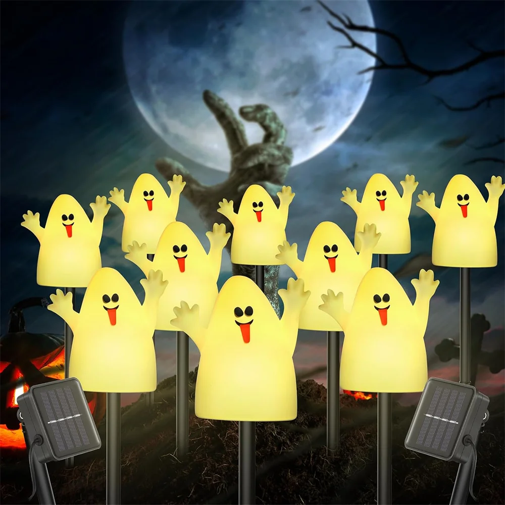 5Pcs Lawn Light Decorazioni Di Halloween Luci Solari Per Palo Led White Ghost Light Decorative Solar Operated Paletto String Lights 527