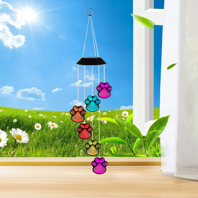 Wind Chime Solar Paw Print Wind Chimes Outdoor Indoor Color Changing Light S Hook For Bedroom Patio Deck Yard Garden Home Decor
