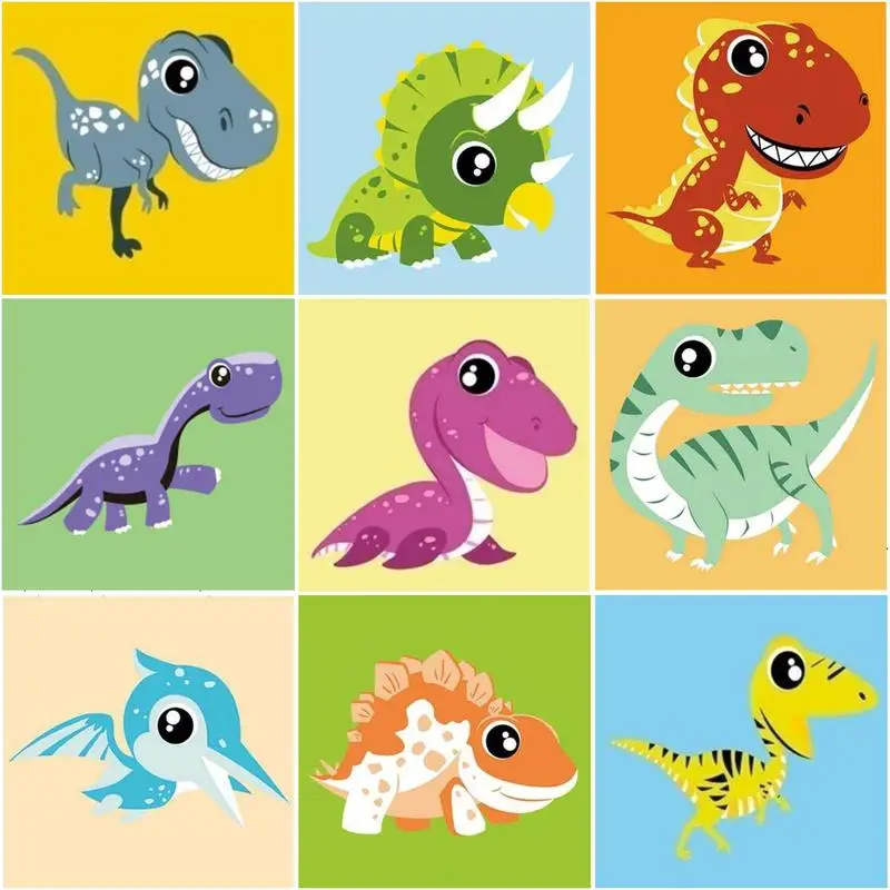 

CHENISTORY 20x20cm Diy Painting By Numbers For Kids Cute Dinosaur Coloring By Numbers Wall Decoration Unique Gift Handpainting