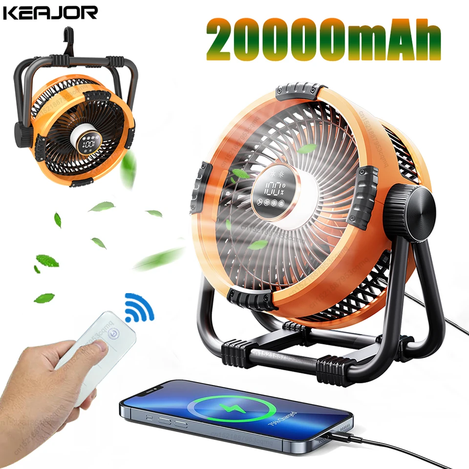 Portable Camping Fan With Light And Hook Rechargeable 20000mah_voghion.com