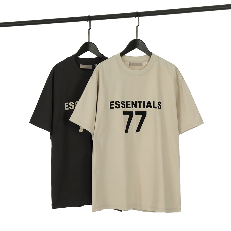 

Number 77 Logo Esentials Flocking T-Shirt Men Women High Quality Oversize Short Sleeve Streetwear T Shirt