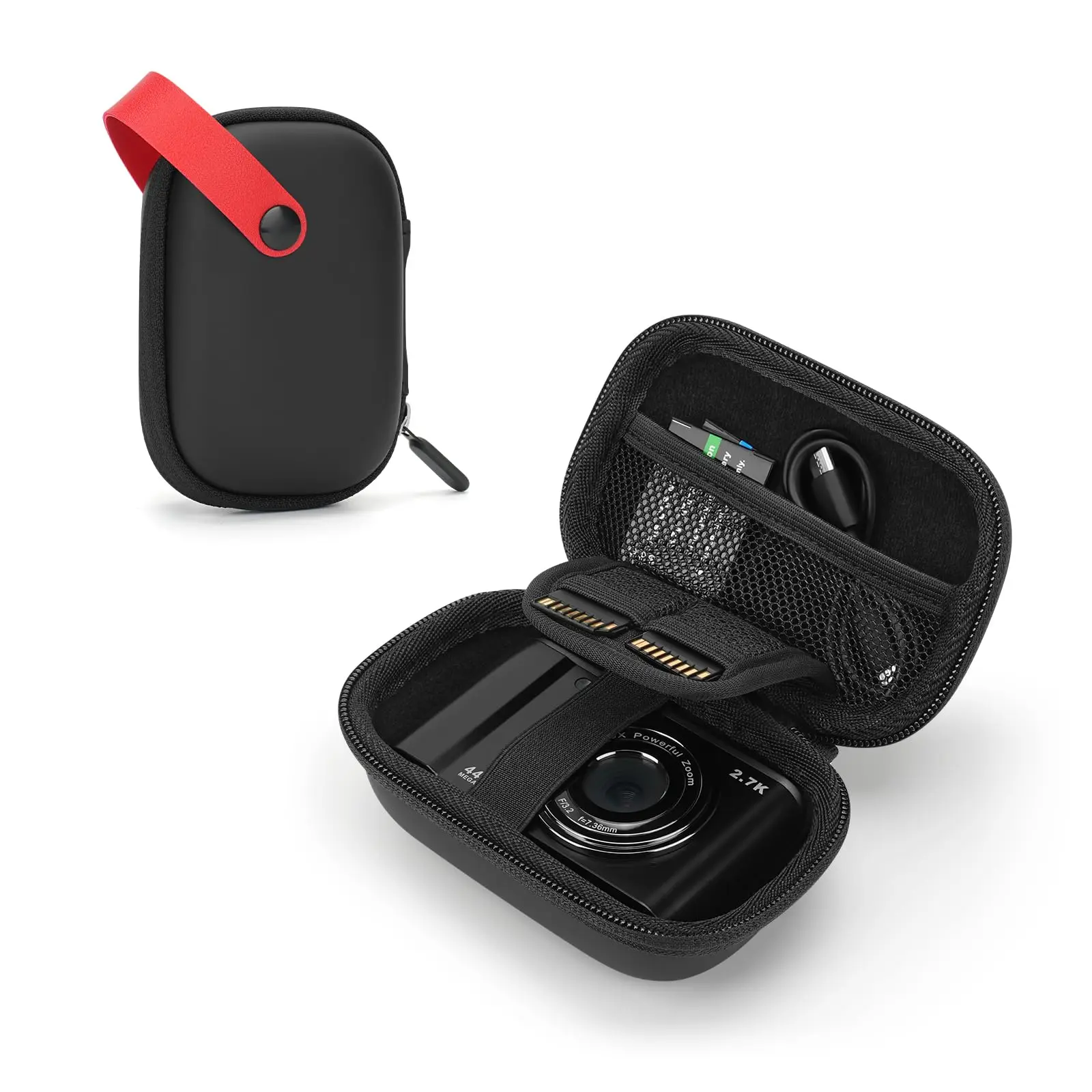 תיק מצלמה דיגיטלית עבור CAMKORY DC403 FHD 1080P / KODAK PIXPRO FZ55 / FZ45 / STUOGYUM DC402-AF, אחסון כרטיסי SD לנסיעות ונשיאה