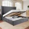 Lift up Storage Bed Frame Queen Size,Upholstered Platform Bed Velvet with Channel Tufted Wingback Headboard,No Box Spring Needed 1