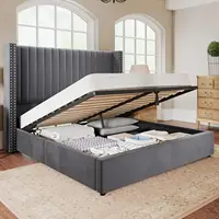 Lift up Storage Bed Frame Queen Size,Upholstered Platform Bed Velvet with Channel Tufted Wingback Headboard,No Box Spring Needed 1