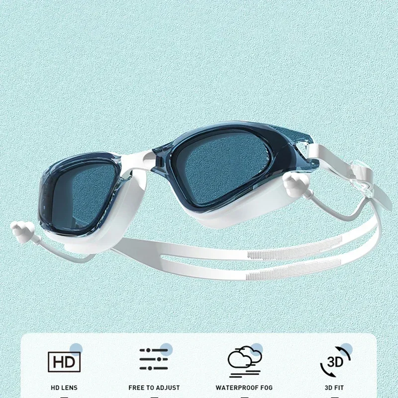 Adult HD Anti-Fog Swim Goggles Set with Waterproof Silicone Cap Anti-UV Swim Glasses and Earplugs for Swimming swimming goggles