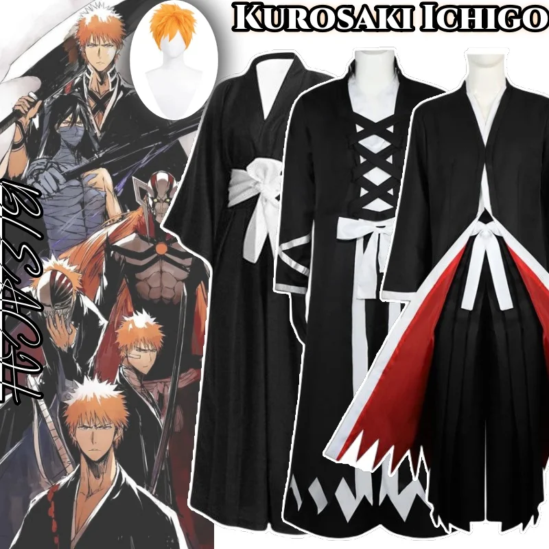 

Kurosaki Ichigo Anime Caricature BLEACH Cosplay Costume Clothes Wig Uniform Cosplay BLOOD WARFARE Surrogate Death Battle Kimono