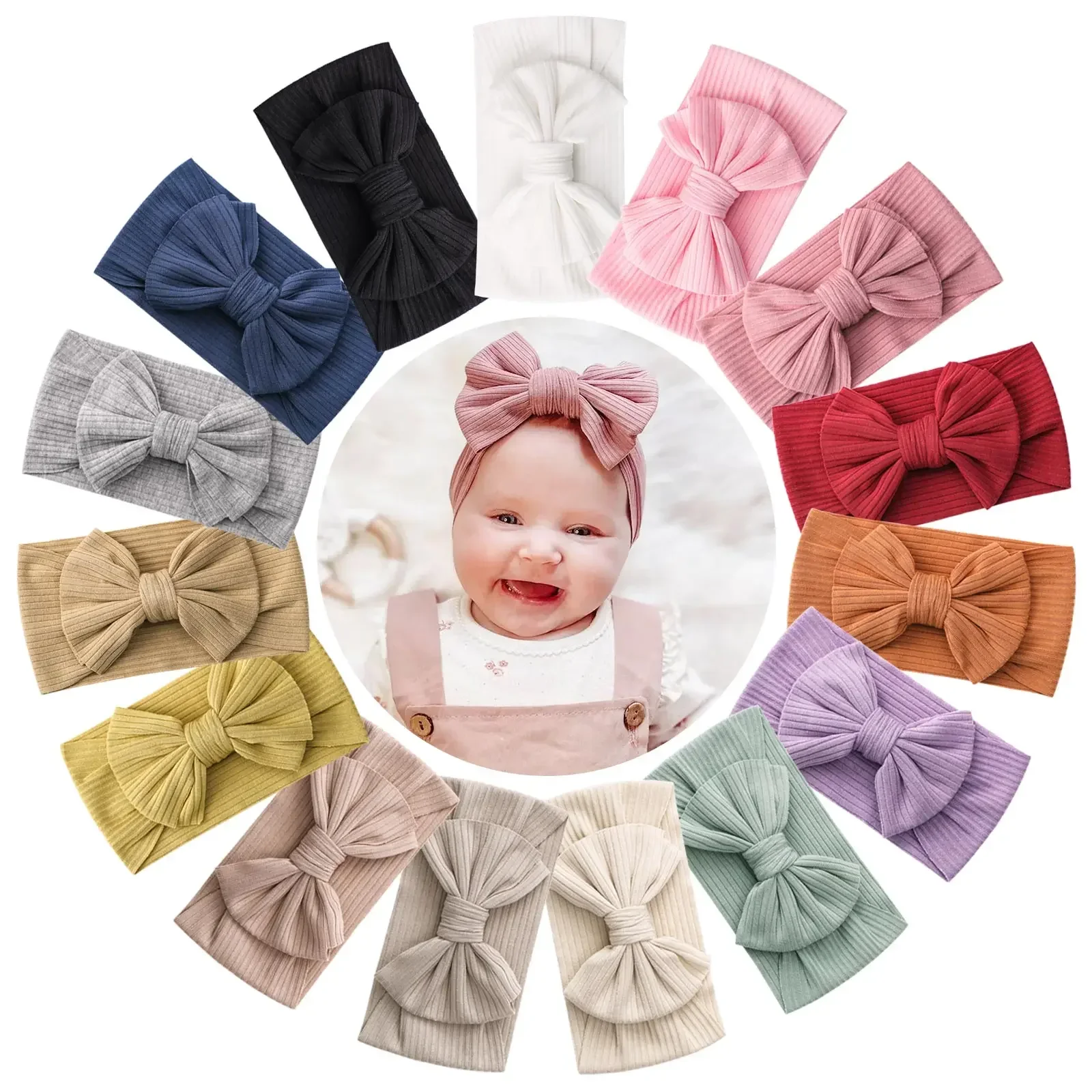 Candy Color Knit Baby Headbands Rib Bow Elastic Soft Newborn Headbands for Baby Girl Children Turban Infant Kids Accessories hair accessories hair bands hair headband accessories baby headband set