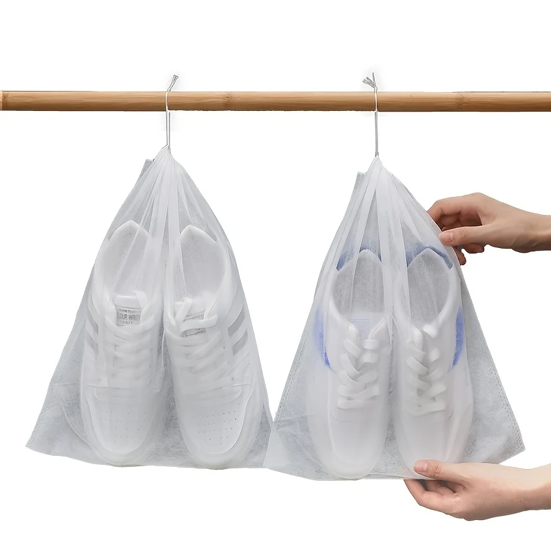 15L 경량 휴대용 부직포 신발 보관 가방, 드로스트링 잠금, 걸이형 신발 건조 커버, 흰색 스니커즈에 적합