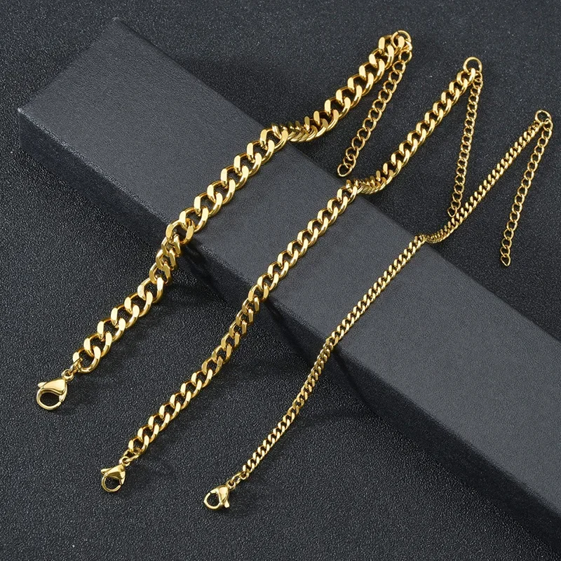 3.5-7MM Stainless Steel Chain Bracelets Men Women Punk Curb Cuban Link Chain Bangle Fashion Party Never Fade Jewelry chain bracelet