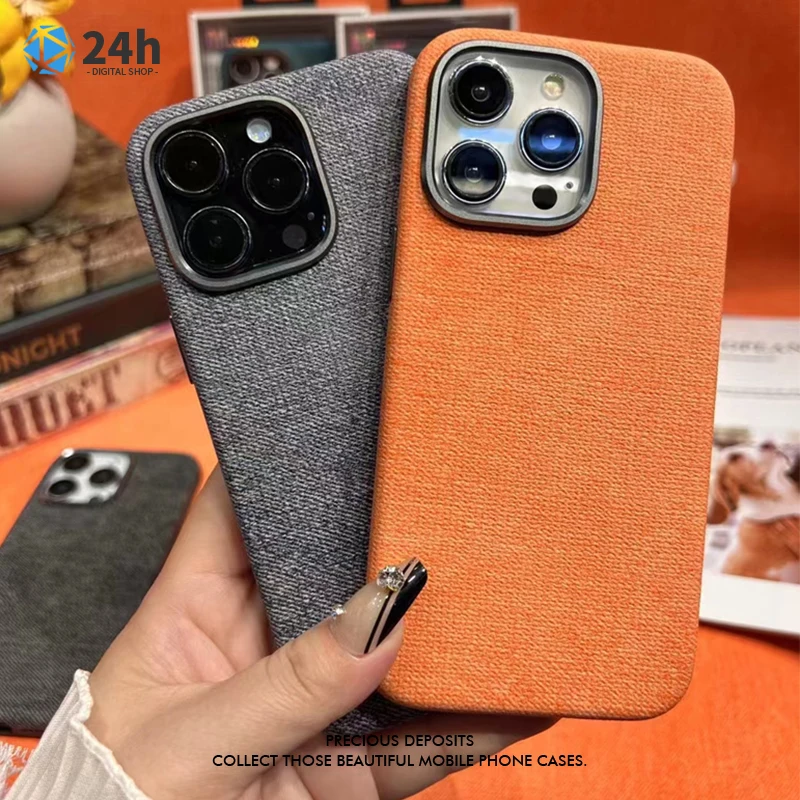 

Leather Magnetic Phone Case For iPhone 15 14 13 12 Pro Max For For Megsafe Wireless Charge Metal Button French cloth Phone Cover