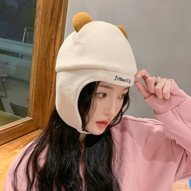 

Autumn and Winter Embroidered Ear Protection Hat with Men's and Women's Letters Embroidered Little Bear Ears Cute, Warm and Cold