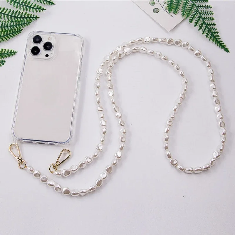 Luxury Pearl Chain Crossbody Shockproof Acrylic Phone Case with Lanyard Cover