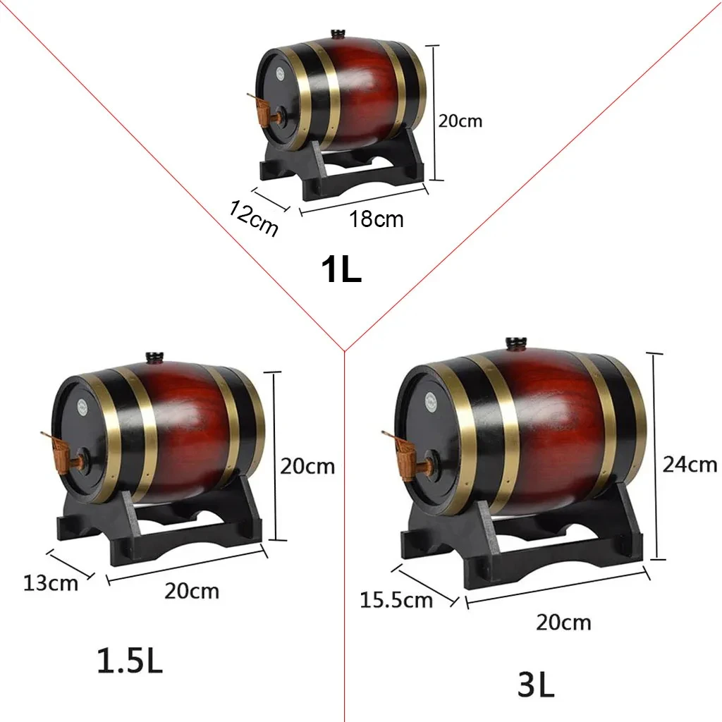 1L/1.5L/3L Wood Wine Barrel Vintage Oak Beer Brewing Accessories Whiskey Storage Container Home Decoration Wine Bar Tools wine barrel