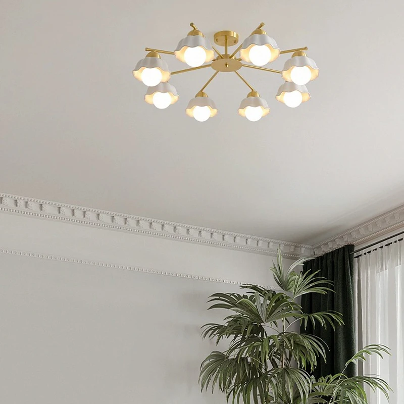 

BOSSEN modern LED lustre chandelier white porcelain all brass dining room bedroom living room ceiling pendant light.