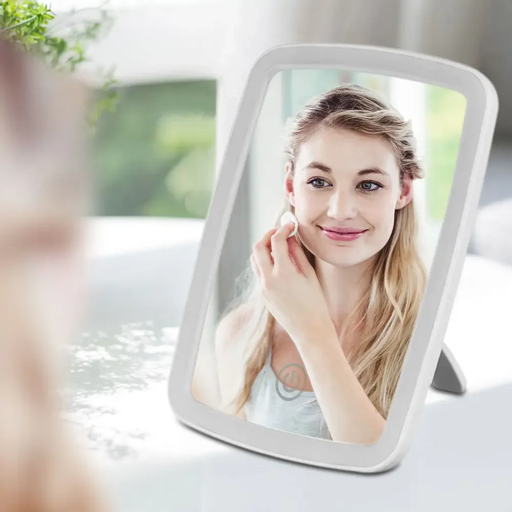 LED makeup mini mirror stand desktop folding compact travel makeup mirror light dry battery USB plug