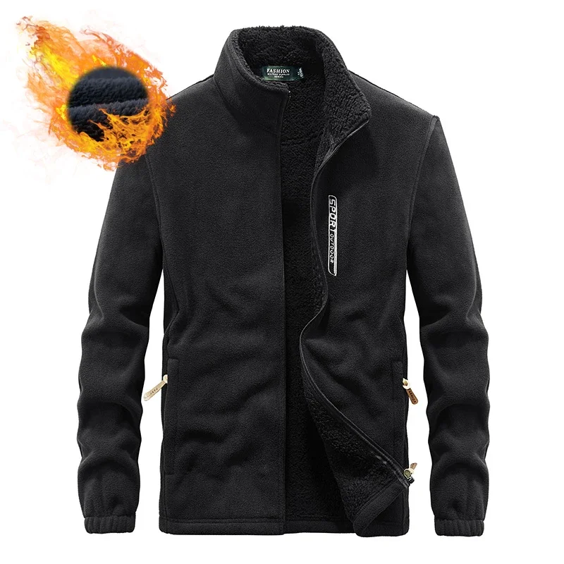 Autumn Winter Outdoor Warm Coat High Quality Male Thicken Sweatshirts Fleece Jacket Pockets Jacket Cold-Proof Thicken Overcoat