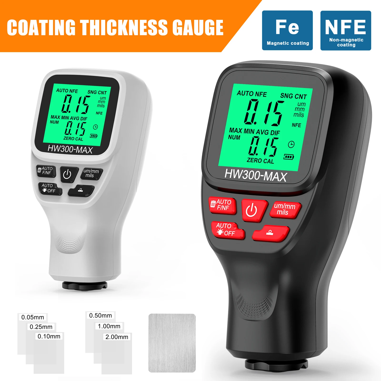 Thickness Gauge 0-2000UM Car Coating Thickness Gauge LCD Automotive Paint Film Tester DFT Meter Cars Measuring Tools HW300-MAX paint coating meter paint thickness gauge thickness gauge