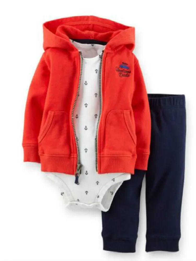 

New girls Casual Coat+Romper+Cardigan Pants 3Pcs/Set Baby Girls Clothes Outfit Gray Bodysuits for kids Baby Boys Clothes red