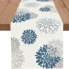 Blue Gray Dahlia Pinnata Flower Linen Table Runner Dresser Scarve Farmhouse Kitchen Dining Table Runner Holiday Party Decoration 1