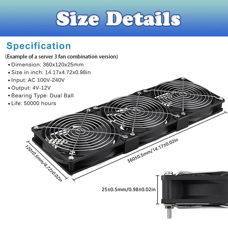 Gdstime-ventilador para Máquina de Mineração Btc 12cm Alta Velocidade dc 12v 220v Chassi da Estação de Trabalho 120 mm Ventilador Refrigerador de Servidor Violento - Imagem 5