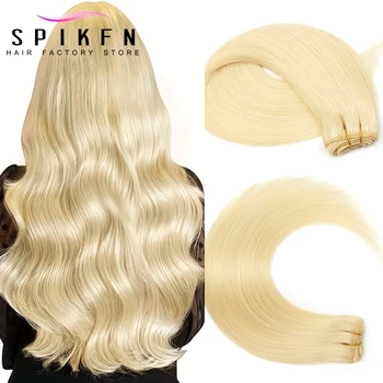 SPIKFN 613# Blonde Human Hair Weft Sewing in Silky Straight Hair Bundles 50g/pc Human Hair Weft Extensions Sew In For Salon