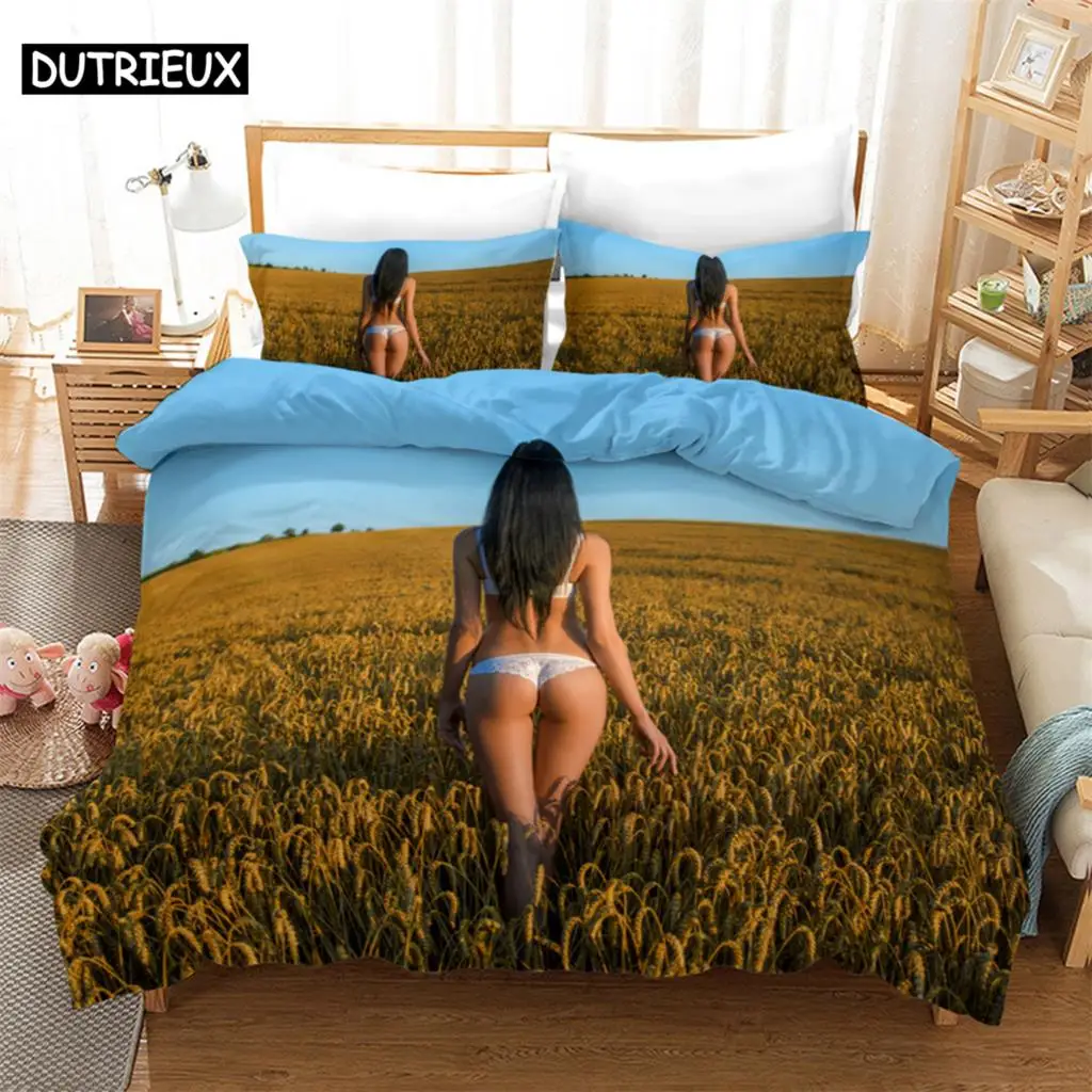 3D Digital Bikini Bedding Set,Duvet Cover + Pillowcase,Popular Style 2/3 pcs.(No padding No sheet) queen bedding set