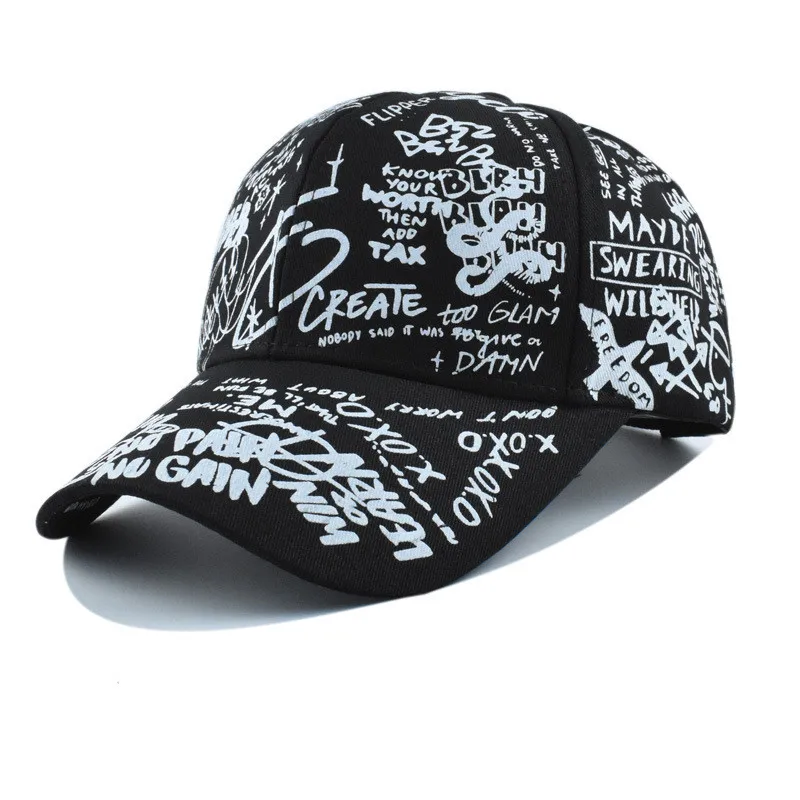Tennis Caps Fashion Graffiti Printing Adjustable Letter Outdoor Cotton Shade Men Women Summer