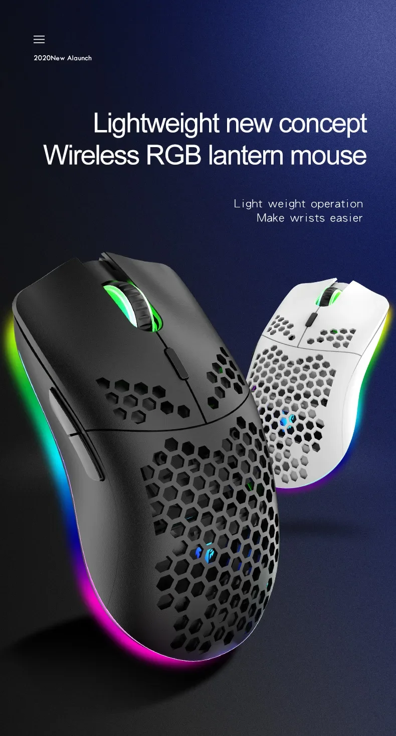 Перезаряжаемая беспроводная мышь XUNFOX XYH80 с полым отверстием, игровая RGB геймерская мышь, аксессуары для компьютера, офиса, киберспорта, ноутбука