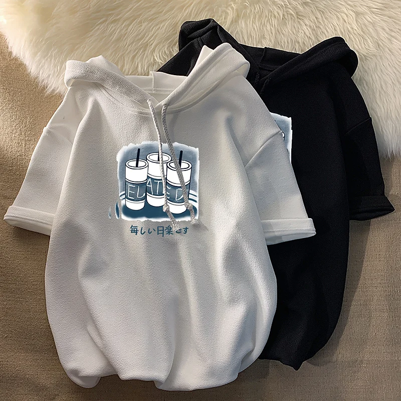 

Толстовки с капюшоном для мужчин и женщин, тонкие свободные пуловеры на шнуровке, свитшоты с коротким рукавом с мультяшным принтом для женщин, на лето