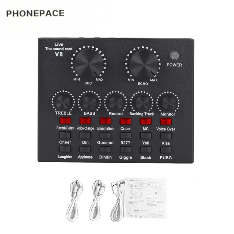 audio interface mixer PHONEPACE V8/V8S USB Streaming / Broadcast Sound Card for PC/Phone Supports Headset Mic