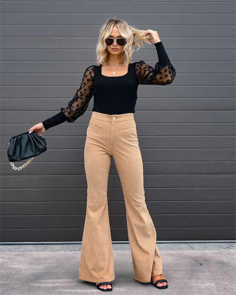 Pantaloni In Velluto A Coste Beige Per Donna – Larghi E Caldi, Perfetti Per Autunno E Inverno