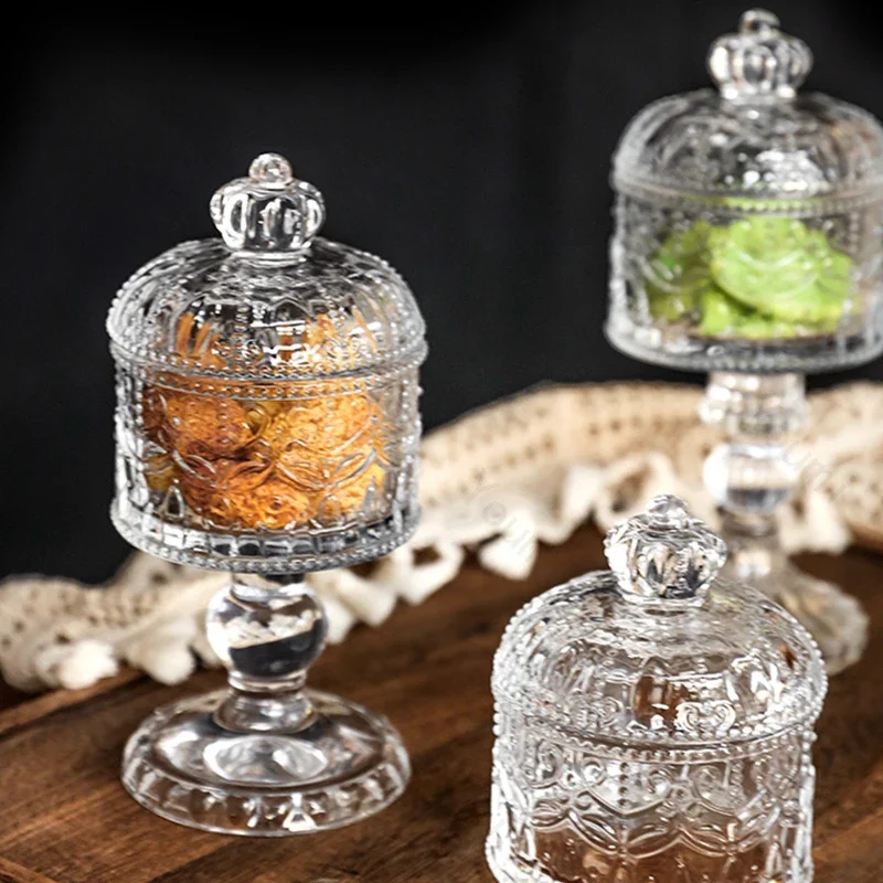 Light Luxury Relief Glass Jar Delicious Afternoon Tea Snacks Cups Household Cute Candy Jar Creative Desktop Storage Ornament 5