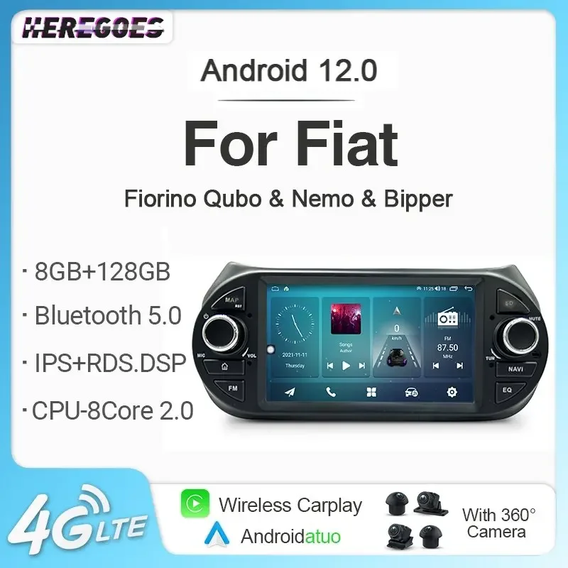 7862 8 + 128G Auto Android 12 Autoradio Lettore Multimediale Carplay Navigazione Gps Per Fiat Fiorino Qubo Citroen Nemo Peugeot Bipper