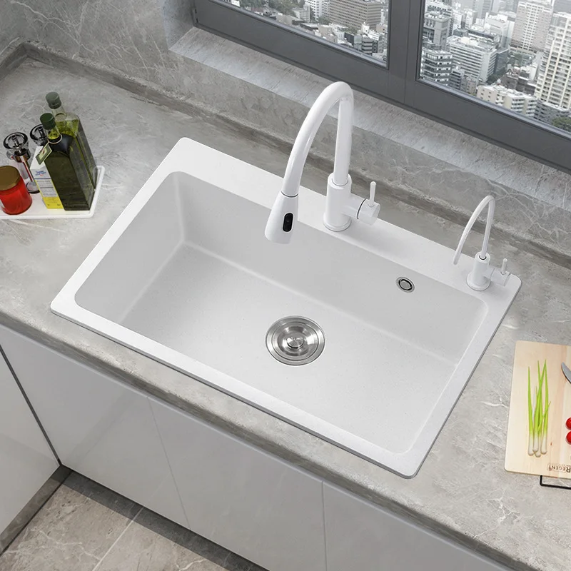 

White quartz stonesink, large singlesink, kitchensink, dishwashingsink, granite vegetablesink, dishwashingsink on and off