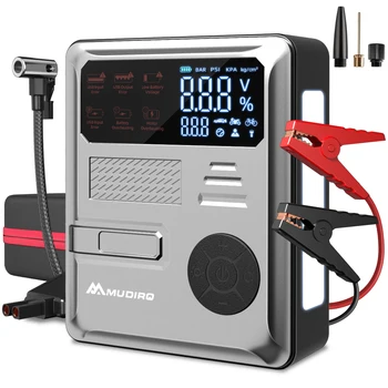Avviamento per auto Mudiro con compressore d'aria 6000A 150PSI PD 30W, avviamento a ponticello batteria portatile, 2 luci, per moto