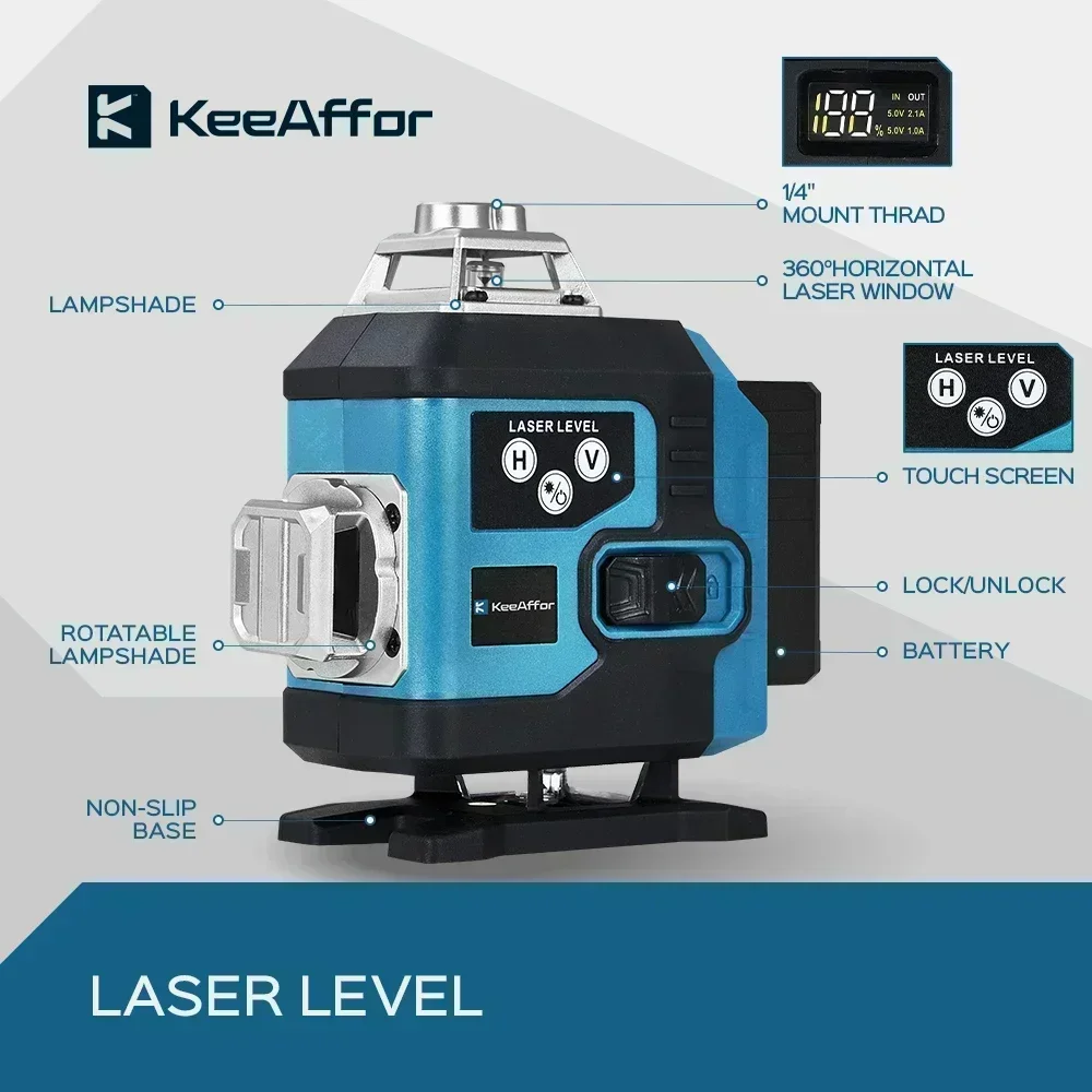 4D Laser Level Self Leveling Digital Display 360 Horizontal Vertical Cross Rechargeable Battery Leveling Tool 16 Line laser level