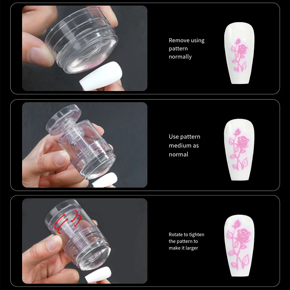 New Rotatable Transparent Stamps Variable Pattern Size Silicone Fingertip Printing French Nail Seal Stamper Scraper Tool 2
