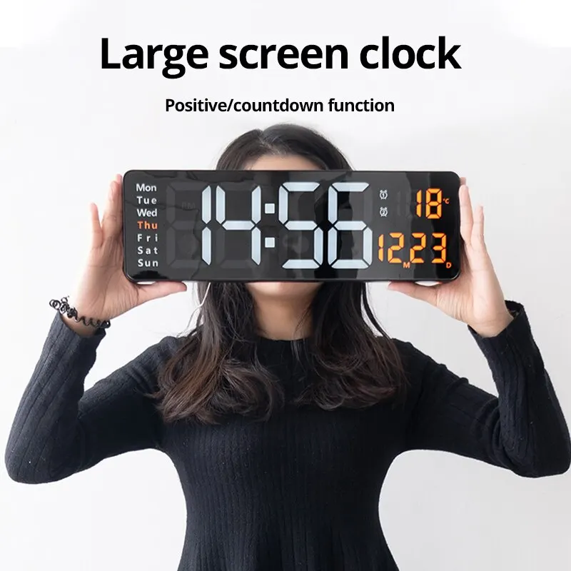 13/16 Inches Large LED Digital Wall Clock Wall Mounted Remote Control Temperature Date Week Display Timer Dual Alarm Clock wall clock digital wall clock