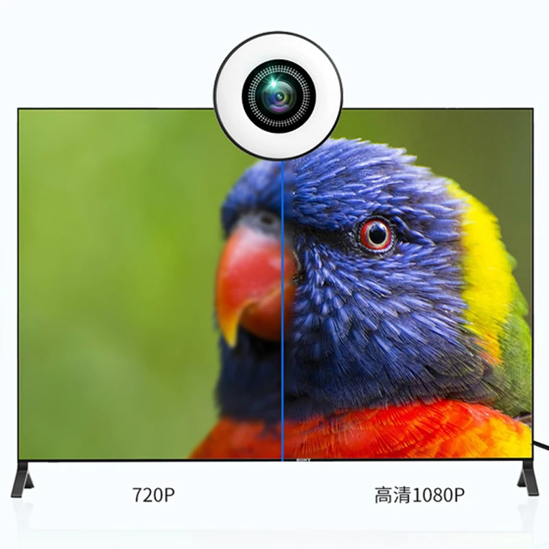 Webcam 1080P Mini Camera with Ring Fill Light Microphone for Youtube PC Laptop for PC Webcam
