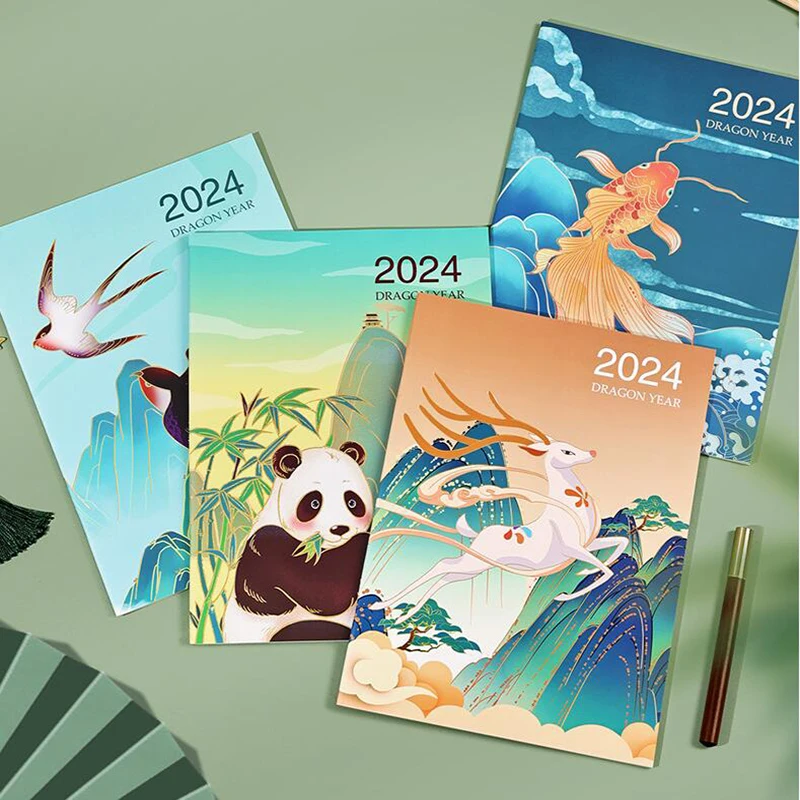 2024 Calendar Notebook Chinese Fashion Planner Notepad Kawaii Diary Daily To Do List Agenda Schedule Organizer Office Supplies