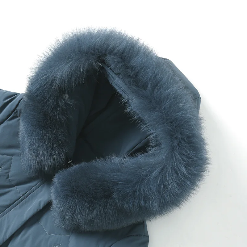 Real Fox Fur Collar White Duck Down Down Jacket Women's Large Winter Clothing Middle-aged and Elderly Temperament Loose Yrf Hood