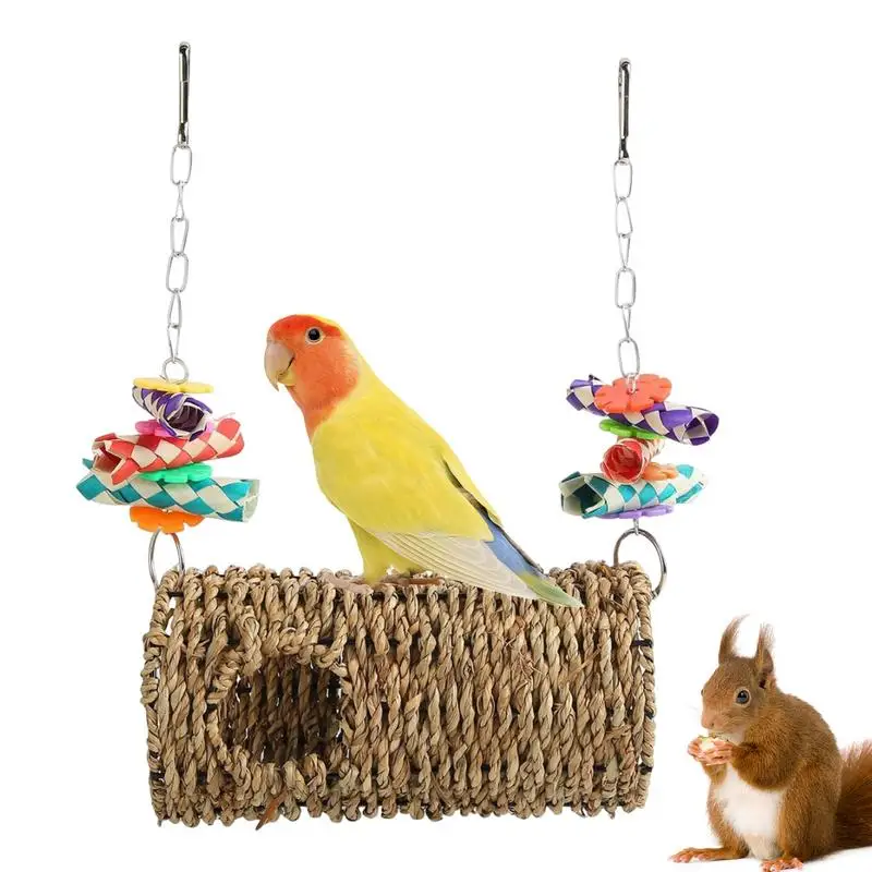 

Parrot Cage Toy 1PCS warm comfortable Parrot Hammock Toy decorative multifunctional Bed Seagrass Tent for Parrots and Hamsters