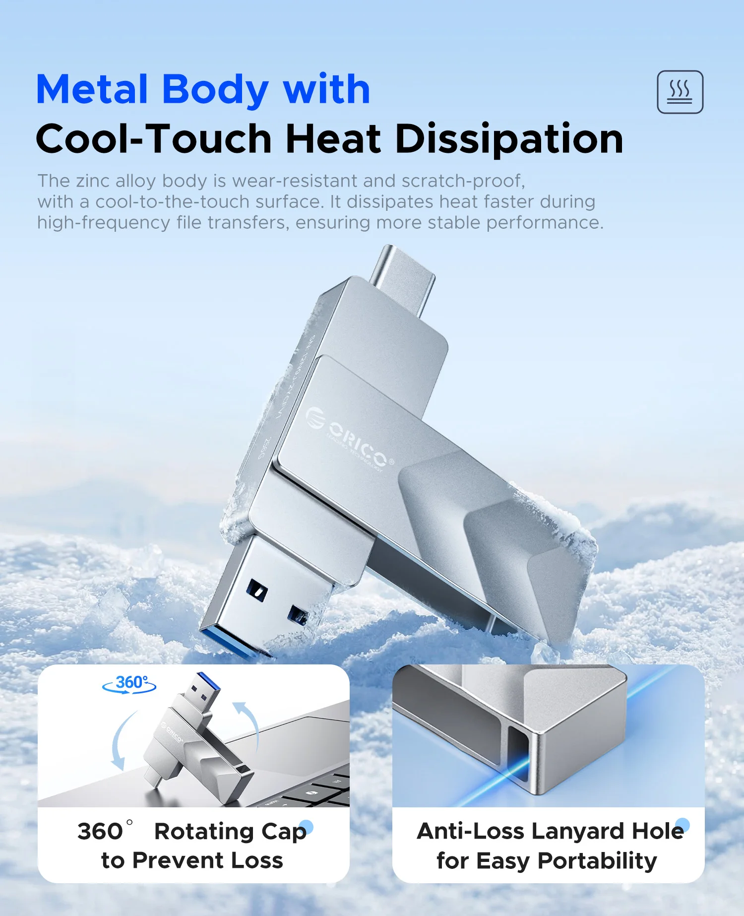 ORICO USB 플래시 드라이브 USB3.2 Gen1 150MB/s 듀얼 USB-C & USB-A 미니 썸 드라이브 메모리 스틱 아이폰 15/16/17 시리즈용