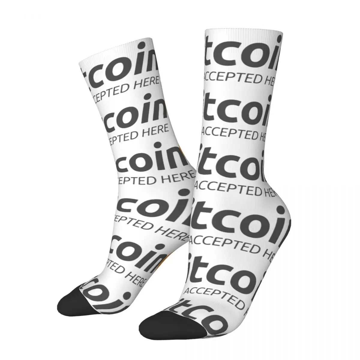 Chaussettes Harajuku pour hommes et femmes, chaussette acceptée Bitcoin, planche à roulettes cryptographique, printemps, été, automne, hiver, mode pour les entreprises